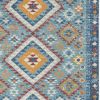 4' X 6' Blue And Orange Geometric Dhurrie Area Rug
