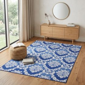 4' X 6' Blue Floral Dhurrie Area Rug