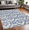 5' X 7' Blue And Ivory Floral Dhurrie Area Rug