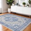 4' X 6' Blue Gray Floral Dhurrie Area Rug