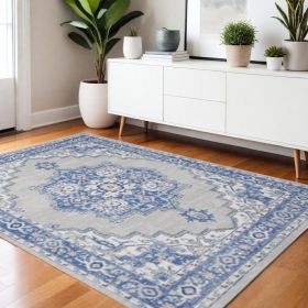 4' X 6' Blue Gray Floral Dhurrie Area Rug
