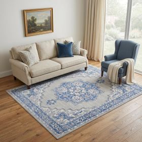 5' X 7' Blue Gray Floral Dhurrie Area Rug