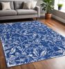 5' X 7' Navy Blue Floral Dhurrie Area Rug