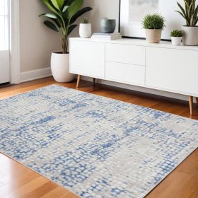 4' X 6' Blue Gray Abstract Dhurrie Area Rug