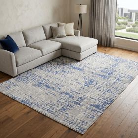 6' X 9' Blue Gray Abstract Dhurrie Area Rug