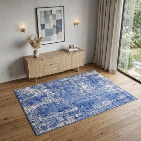4' X 6' Blue And Ivory Abstract Dhurrie Area Rug
