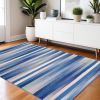 4' X 6' Blue And White Striped Dhurrie Area Rug