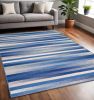 5' X 7' Blue And White Striped Dhurrie Area Rug