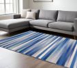 6' X 9' Blue And White Striped Dhurrie Area Rug