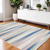 4' X 6' Navy Blue Striped Dhurrie Area Rug