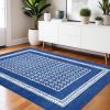4' X 6' Navy Blue Geometric Dhurrie Area Rug