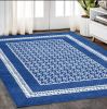 5' X 7' Navy Blue Geometric Dhurrie Area Rug