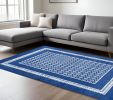 6' X 9' Navy Blue Geometric Dhurrie Area Rug