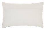 12" X 20" Beige Blue and Ivory Geometric Cotton Throw Pillow With Textured Appliques