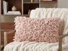 14" X 20" Pale Pink Shaggy Beads Lumbar Throw Pillow