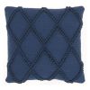 Navy Blue Textured Lattice Throw Pillow