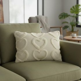Whimsical Heart Detail Off White Lumbar Pillow