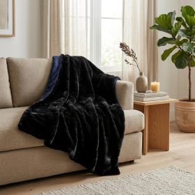 60" X 2" Black Faux Fur Plush Throw Blanket
