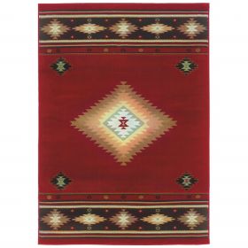 2' X 3' Red And Beige Ikat Pattern Scatter Rug