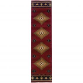 2' X 8' Red And Beige Ikat Pattern Runner Rug