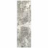 2' X 8' Gray And Ivory Distressed Abstract Runner Rug