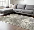 8' X 11' Gray And Ivory Distressed Abstract Area Rug