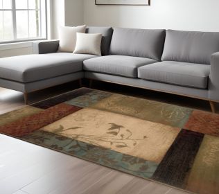 10' X 13' Beige And Brown Floral Block Pattern Area Rug