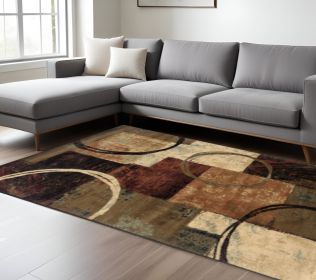 10' X 13' Brown And Black Abstract Geometric Area Rug