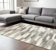 10' X 13' Gray And Ivory Geometric Pattern Area Rug
