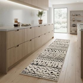 2' X 8' Ivory And Black Eclectic Patterns Indoor Runner Rug