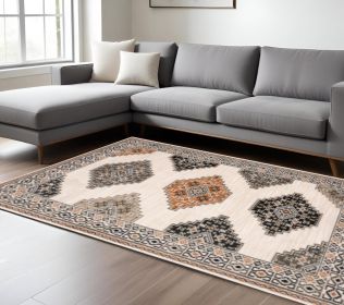 7' X 9' Abstract Ivory And Gray Geometric Indoor Area Rug