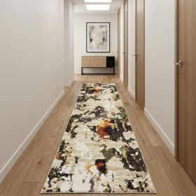10' X 14' Beige and Black Power Loom Runner Rug