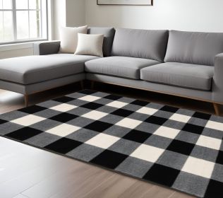 10' X 13' Monochromatic Gingham Pattern Indoor Area Rug