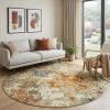 8' Gold and Ivory Round Power Loom Area Rug