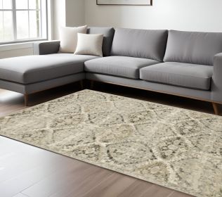 10' X 13' Ivory And Gray Floral Trellis Indoor Area Rug