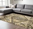10' X 13' Tan And Gold Central Medallion Indoor Area Rug