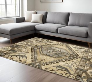 10' X 13' Tan And Gold Central Medallion Indoor Area Rug