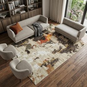 10' X 13' Beige and Black Power Loom Area Rug