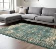 10' X 13' Peacock Blue And Ivory Indoor Area Rug