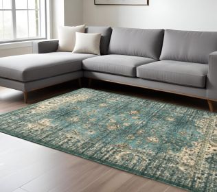 10' X 13' Peacock Blue And Ivory Indoor Area Rug