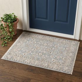 2' X 3' Blue Ivory Machine Woven Floral Oriental Indoor Area Rug