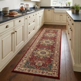8' Red Ivory Machine Woven Oriental Indoor Runner Rug
