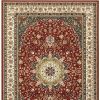 5' X 8' Red Ivory Machine Woven Oriental Indoor Area Rug