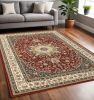 5' X 8' Red Ivory Machine Woven Oriental Indoor Area Rug