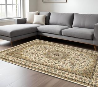 6' X 9' Ivory Beige Machine Woven Oriental Indoor Area Rug