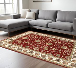 5' X 8' Red and Ivory Oriental Power Loom Area Rug