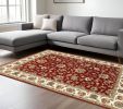 9' X 12' Red Ivory Machine Woven Floral Oriental Indoor Area Rug