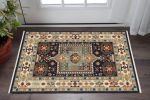 3' X 5' Blue Ivory Machine Woven Medallion Indoor Area Rug