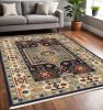 5' X 8' Blue Ivory Machine Woven Medallion Indoor Area Rug