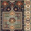 7' X 10' Blue Ivory Machine Woven Medallion Indoor Area Rug